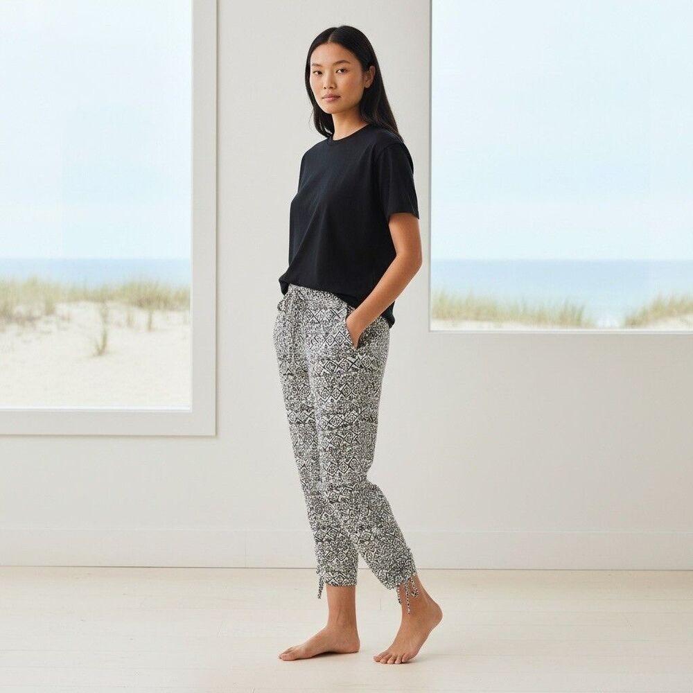 Ralph Lauren LRL 12 Black White Geo Print Pants Belted Viscose Coastal Travel